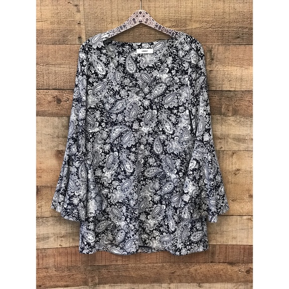 Likely Navy White Paisley Dress Bell Sleeves Mini - Picture 3 of 7